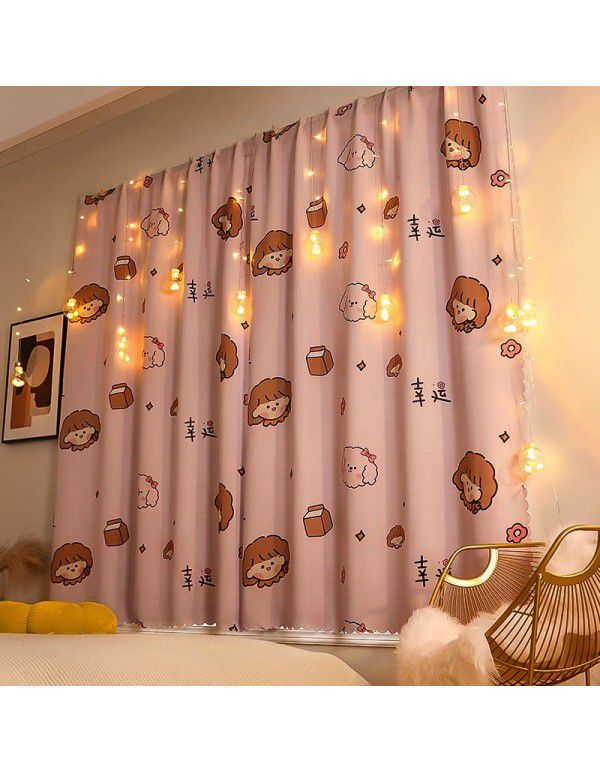 Cloth curtains, simple, hole free installation, curtain rod, a complete set of bedroom shading fabric, 2021 new cross-border