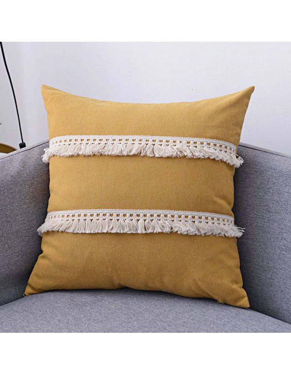 Nordic linen tassel pillow cover American style garden sofa pillow office waist pillow bedside cushion waist back wholesale