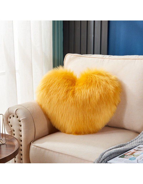 Cute solid color imitation wool throw pillow car pillow heart-shaped sofa waist cushion office seat plush cushion