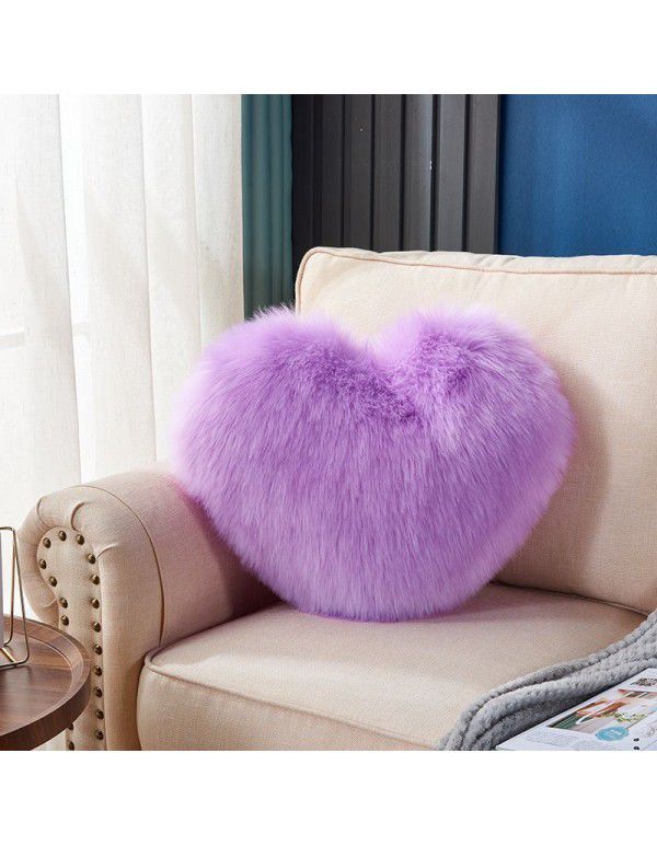 Cute solid color imitation wool throw pillow car pillow heart-shaped sofa waist cushion office seat plush cushion