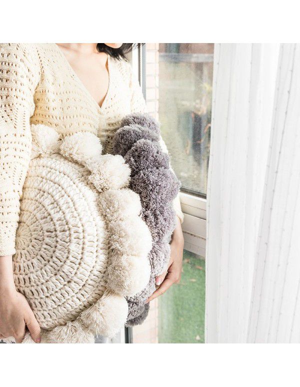 Yutujia Creative Round Ball Pillow Nordic Design Handmade Woolen Sofa Cushion Cushion Solid Color Cushion