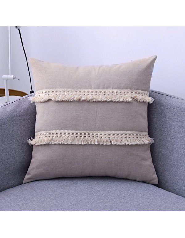 Nordic linen tassel pillow cover American style garden sofa pillow office waist pillow bedside cushion waist back wholesale