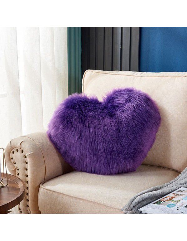 Cute solid color imitation wool throw pillow car pillow heart-shaped sofa waist cushion office seat plush cushion