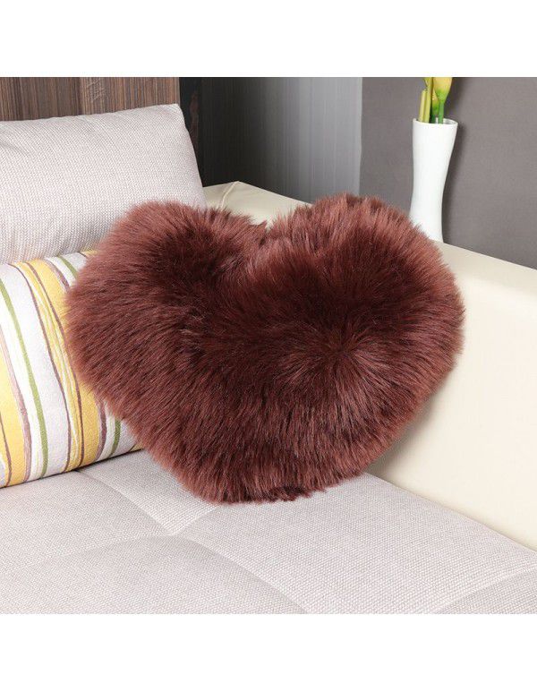 Cute solid color imitation wool throw pillow car pillow heart-shaped sofa waist cushion office seat plush cushion