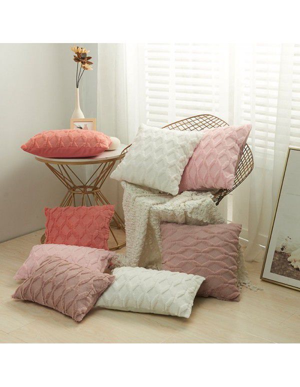 Wholesale special embroidered geometric diamond block plush pillowcase Simple solid color Nordic style household pillowcase