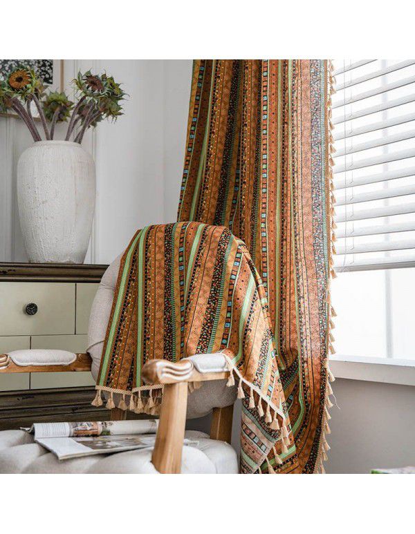 Cloth father curtain, finished American Bohemian ethnic style, cotton and linen printing, sound insulation, shading, partition curtain, window cloth