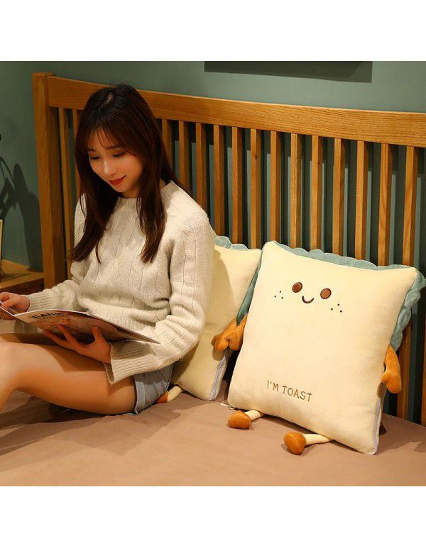 Toast Bread Throwing Pillow Quilt Plush Cartoon Throwing Pillow Office Waist Ins Cartoon Air Conditioner Room Throwing Pillow Quilt