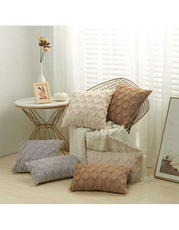 Wholesale special embroidered geometric diamond block plush pillowcase Simple solid color Nordic style household pillowcase