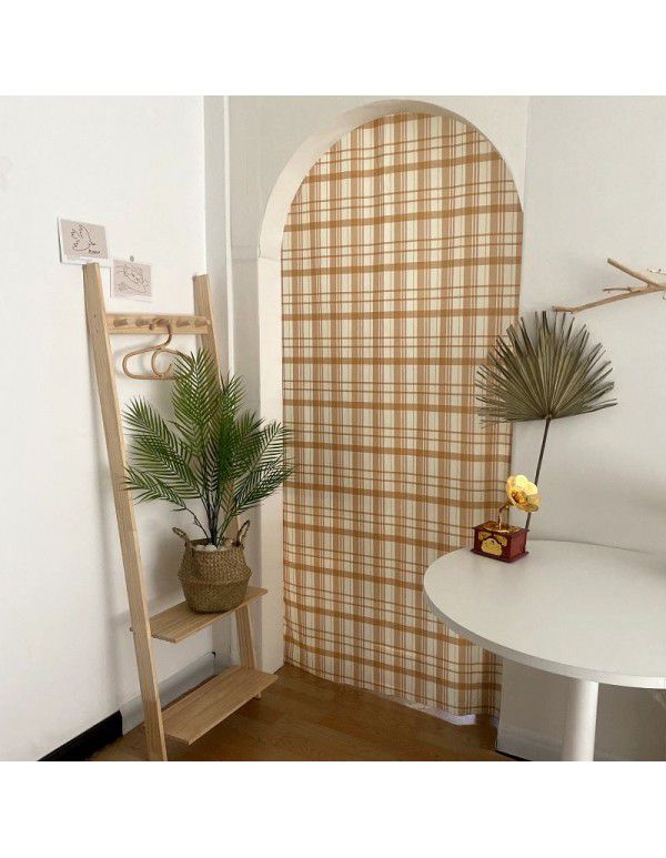 Ins Korean blogger girl heart yellow big lattice door curtain bedroom home decoration hanging cloth stall source