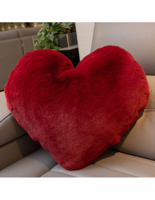 Cute solid color imitation wool throw pillow car pillow heart-shaped sofa waist cushion office seat plush cushion