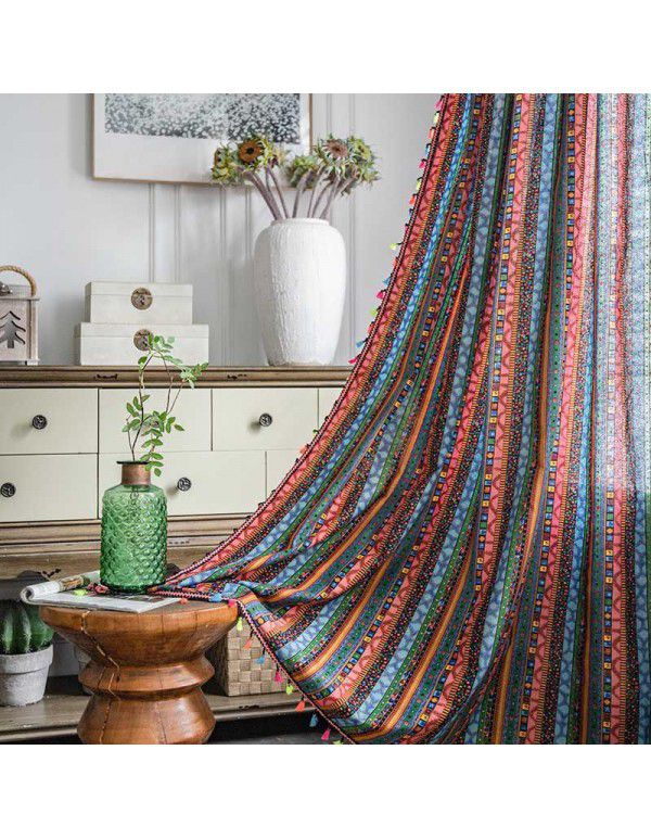 Cloth father curtain, finished American Bohemian ethnic style, cotton and linen printing, sound insulation, shading, partition curtain, window cloth