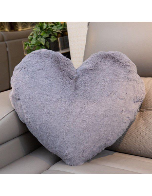 Cute solid color imitation wool throw pillow car pillow heart-shaped sofa waist cushion office seat plush cushion