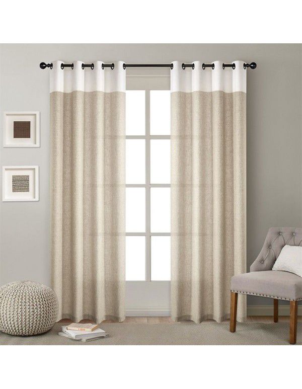 Simple linen splicing curtains, solid color, blackout curtains, living room, bedroom, curtains, finished products, multi color, optional