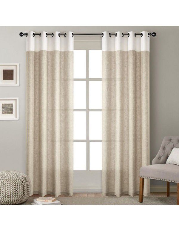 Simple linen splicing curtains, solid color, blackout curtains, living room, bedroom, curtains, finished products, multi color, optional