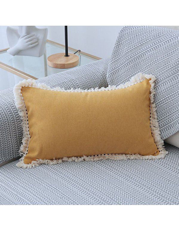 Nordic linen tassel pillow cover American style garden sofa pillow office waist pillow bedside cushion waist back wholesale