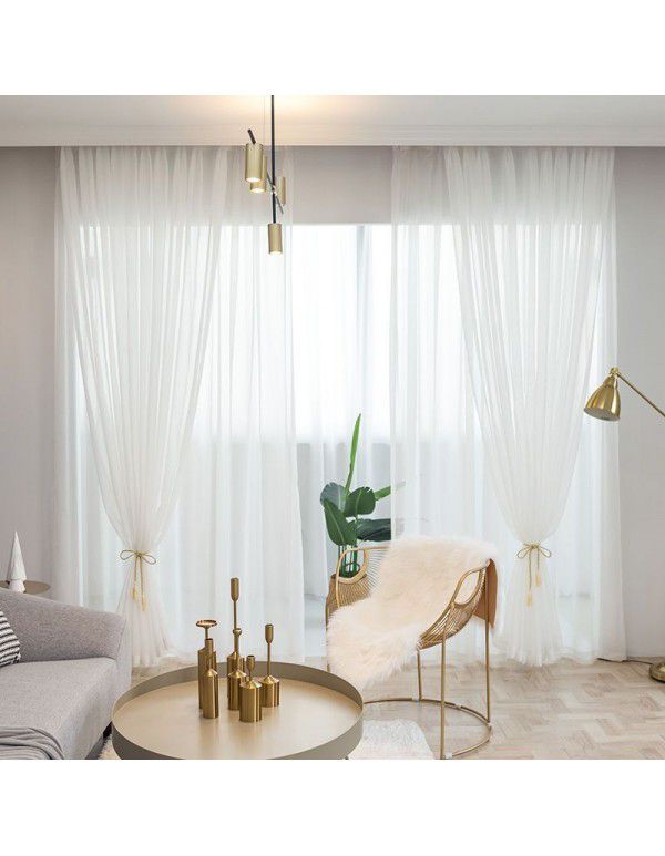 Curtain screen, white linen, thickened window screen, finished bedroom partition screen, floating window, white screen, balcony screen