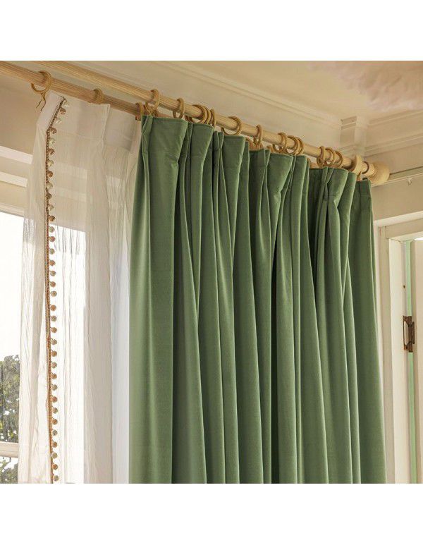 Japanese Matcha color curtain bedroom full shading bedroom hook type room 2022 new style living room atmosphere ins style