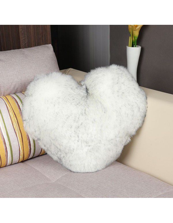 Cute solid color imitation wool throw pillow car pillow heart-shaped sofa waist cushion office seat plush cushion