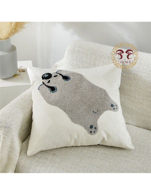 Hot Sale Cute Cartoon Tiger Head Flower Leopard Panda Embroidery Throw Pillow Tufted Loop Down Children's Gift Group Purchase Round Cushion