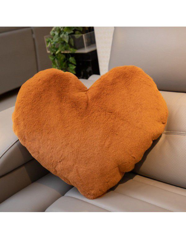 Cute solid color imitation wool throw pillow car pillow heart-shaped sofa waist cushion office seat plush cushion