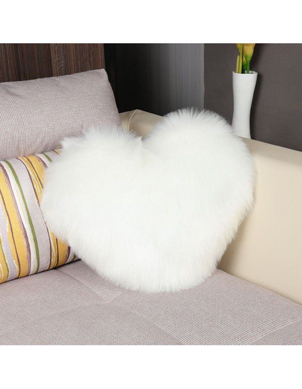 Cute solid color imitation wool throw pillow car pillow heart-shaped sofa waist cushion office seat plush cushion