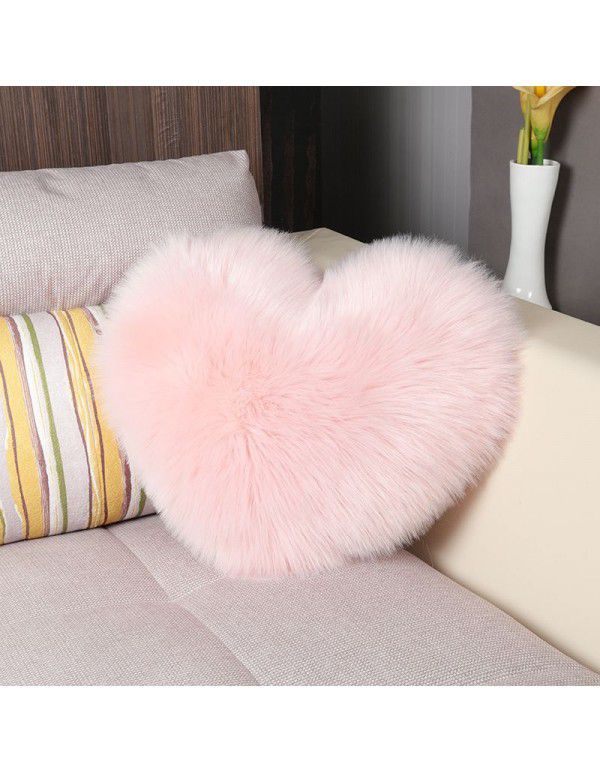 Cute solid color imitation wool throw pillow car pillow heart-shaped sofa waist cushion office seat plush cushion