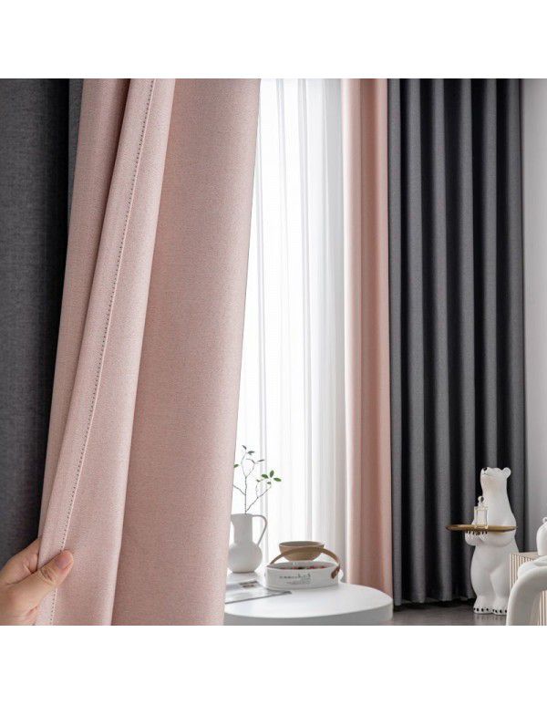 Full blackout color matching splicing curtains, living room, bedroom, simple sunshade, heat insulation, sunscreen fabric, hook type curtains, finished products