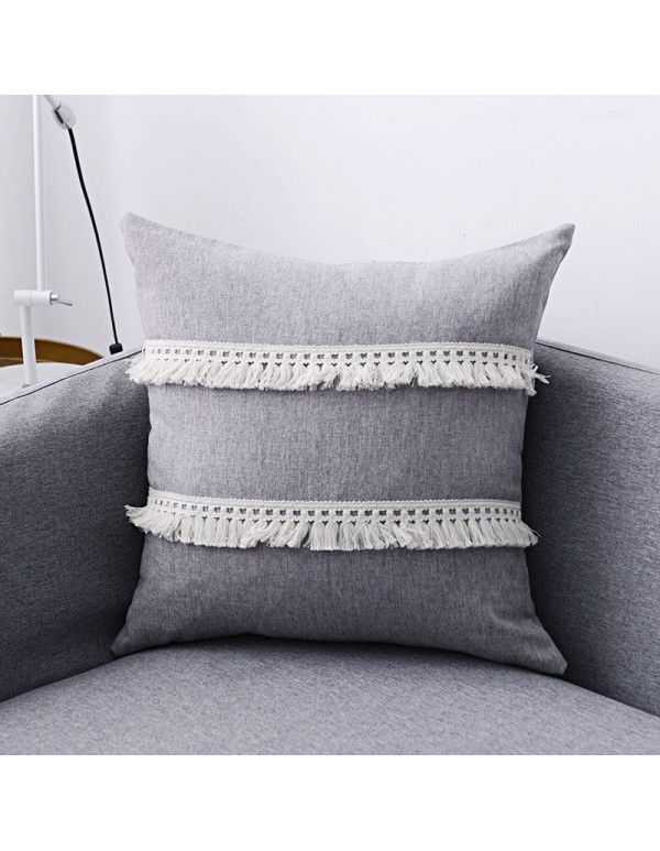 Nordic linen tassel pillow cover American style garden sofa pillow office waist pillow bedside cushion waist back wholesale