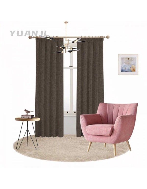 Nordic Simple American Soft Brushed Cashmere Cotton Linen Curtain Study Living Room Solid Semi Blackout Curtain