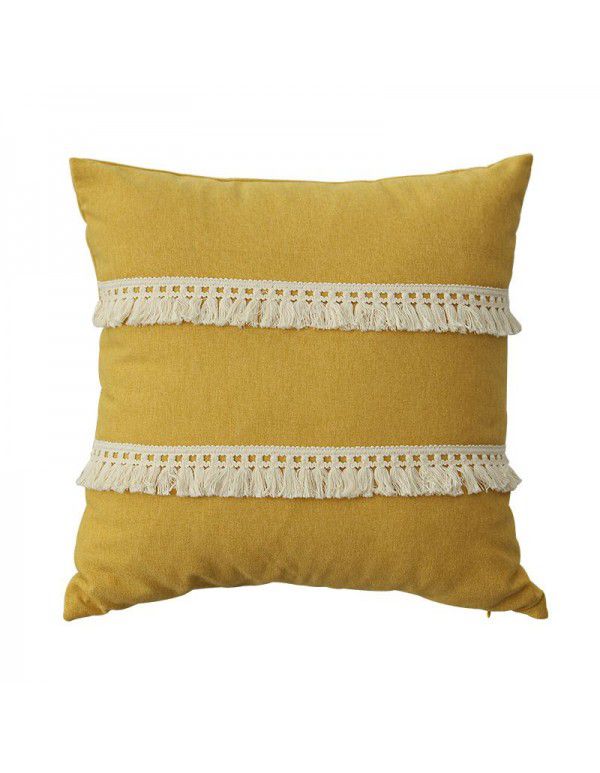 Nordic linen tassel pillow cover American style garden sofa pillow office waist pillow bedside cushion waist back wholesale