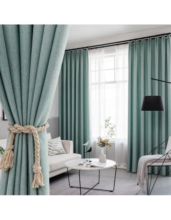 Curtains, shading, heat insulation, sunscreen, new full shade cloth, hook type bedroom screen curtain, simple Nordic style