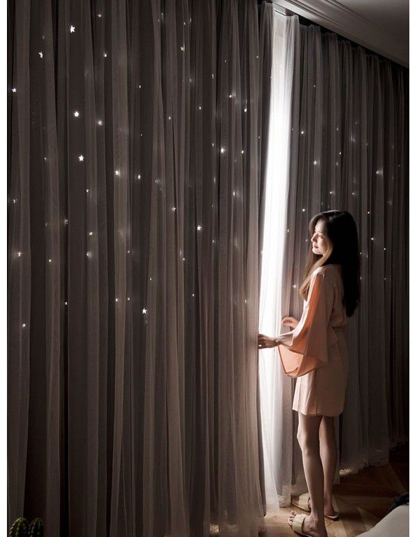 Net red blackout curtain hollow star bedroom hole free ins double decker deluxe floating window starry sky cloth wholesale