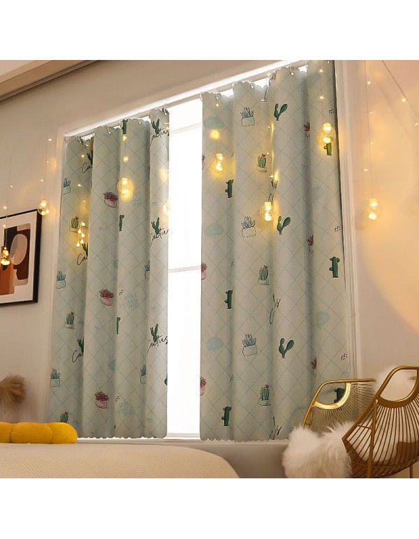 Cloth curtains, simple, hole free installation, curtain rod, a complete set of bedroom shading fabric, 2021 new cross-border