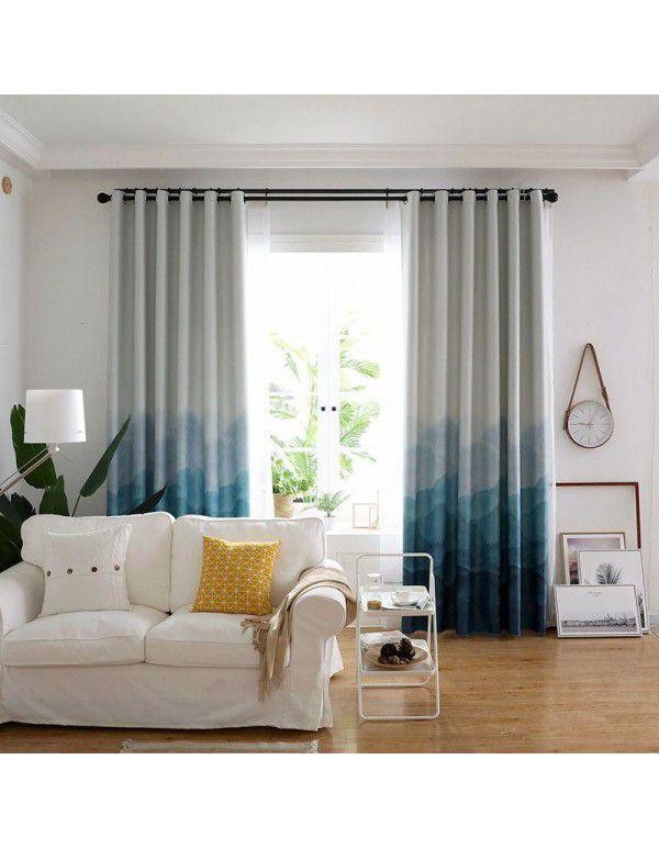 American printed curtain cloth High precision blackout cloth Wholesale living room bedroom simple gradual change blue blackout curtain finished products