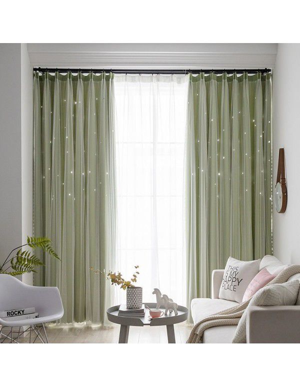 Net red blackout curtain hollow star bedroom hole free ins double decker deluxe floating window starry sky cloth wholesale