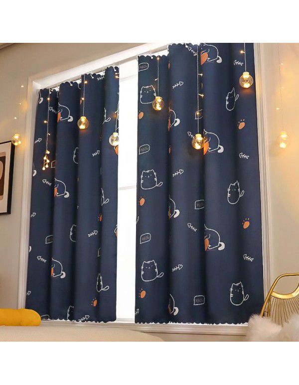 Cloth curtains, simple, hole free installation, curtain rod, a complete set of bedroom shading fabric, 2021 new cross-border