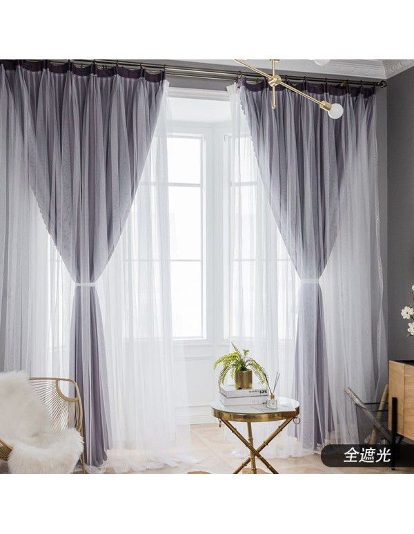 Curtains, shading, heat insulation, sunscreen, new full shade cloth, hook type bedroom screen curtain, simple Nordic style