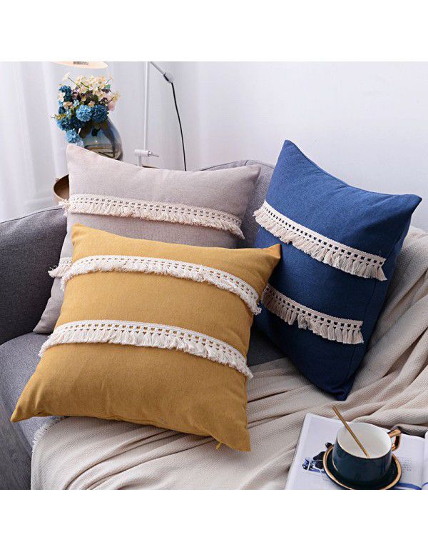 Nordic linen tassel pillow cover American style garden sofa pillow office waist pillow bedside cushion waist back wholesale