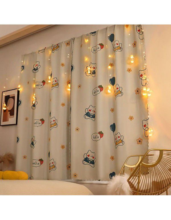 Cloth curtains, simple, hole free installation, curtain rod, a complete set of bedroom shading fabric, 2021 new cross-border