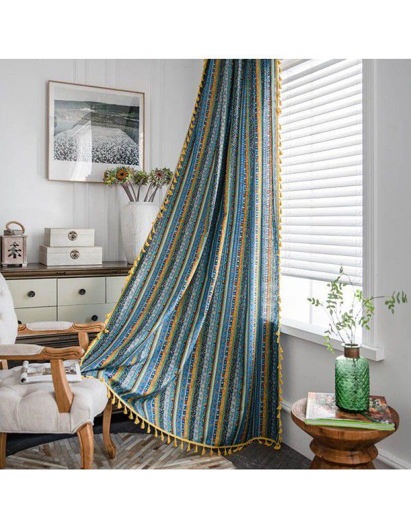 Cloth father curtain, finished American Bohemian ethnic style, cotton and linen printing, sound insulation, shading, partition curtain, window cloth