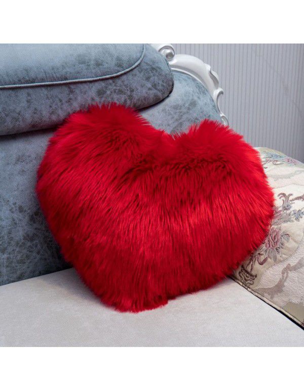 Cute solid color imitation wool throw pillow car pillow heart-shaped sofa waist cushion office seat plush cushion