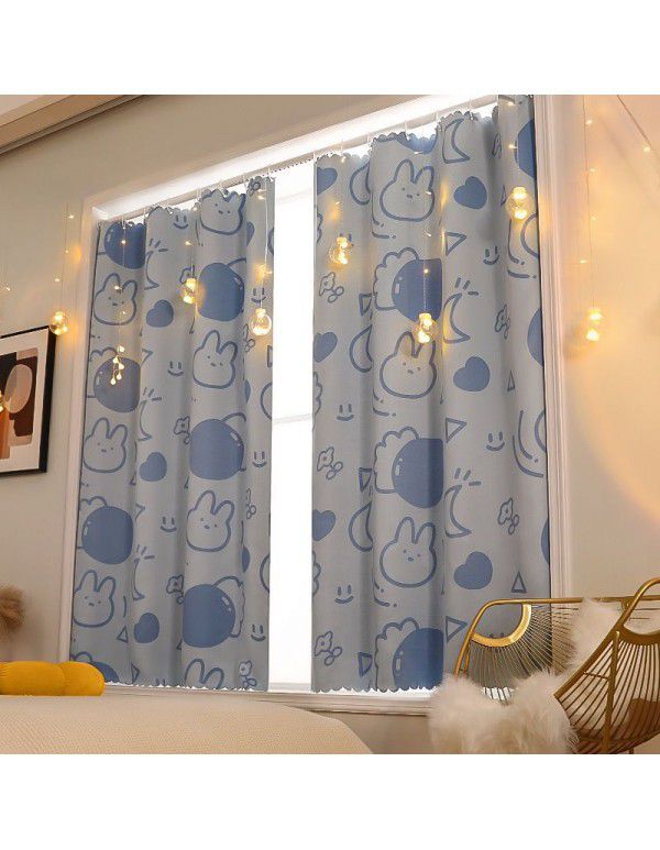 Cloth curtains, simple, hole free installation, curtain rod, a complete set of bedroom shading fabric, 2021 new cross-border