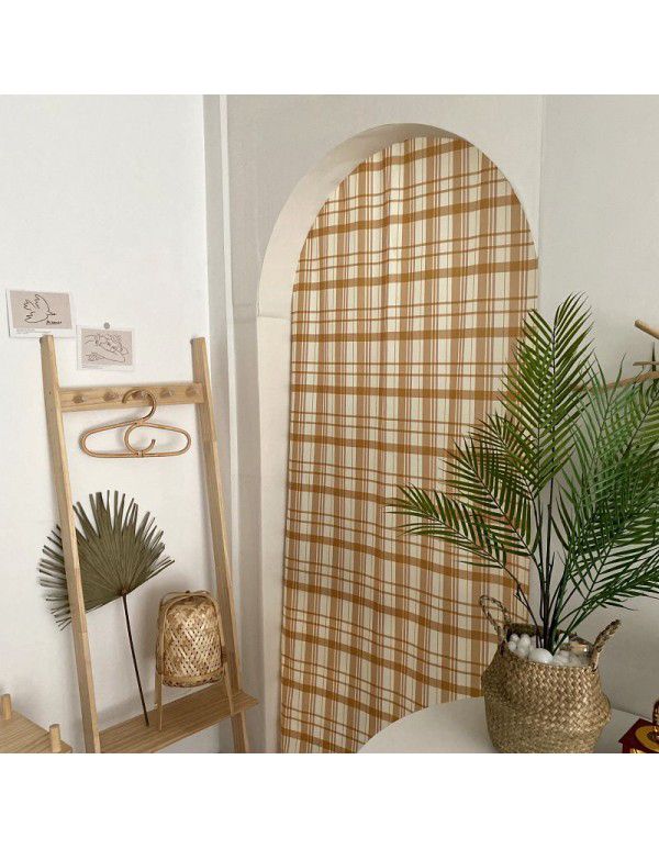 Ins Korean blogger girl heart yellow big lattice door curtain bedroom home decoration hanging cloth stall source