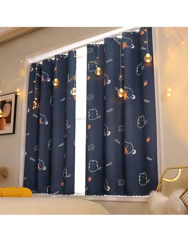 Cloth curtains, simple, hole free installation, curtain rod, a complete set of bedroom shading fabric, 2021 new cross-border