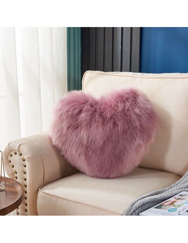 Cute solid color imitation wool throw pillow car pillow heart-shaped sofa waist cushion office seat plush cushion