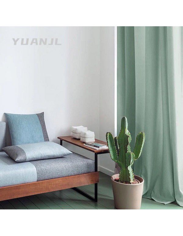 Nordic Simple American Soft Brushed Cashmere Cotton Linen Curtain Study Living Room Solid Semi Blackout Curtain