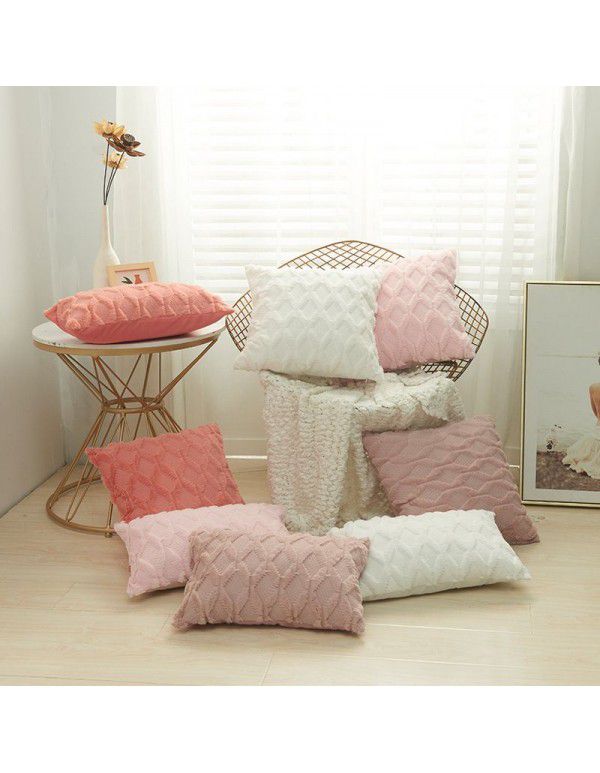 Wholesale special embroidered geometric diamond block plush pillowcase Simple solid color Nordic style household pillowcase