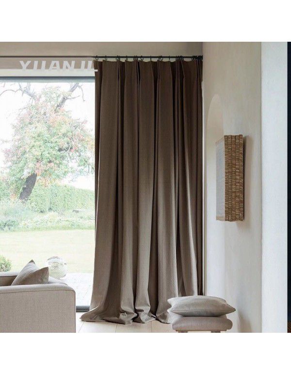 Nordic Simple American Soft Brushed Cashmere Cotton Linen Curtain Study Living Room Solid Semi Blackout Curtain