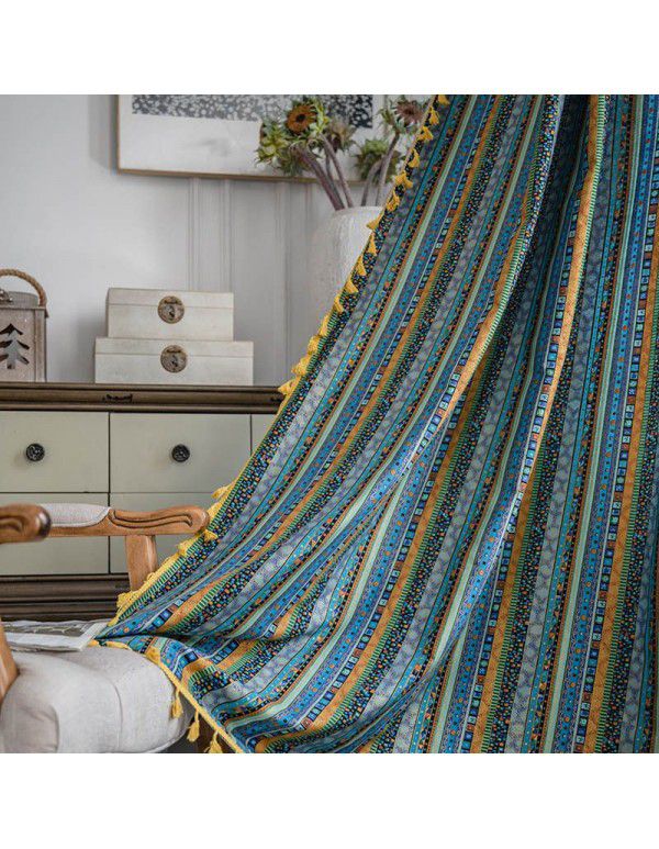 Cloth father curtain, finished American Bohemian ethnic style, cotton and linen printing, sound insulation, shading, partition curtain, window cloth