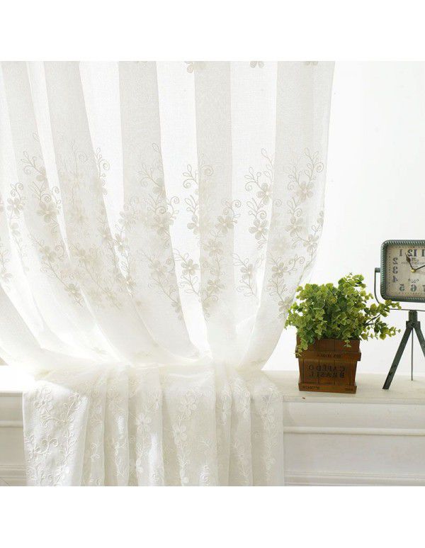 American style pastoral embroidery window screen, solid color cotton and linen screen, embroidered curtain, living room, bedroom, balcony, wholesale, cross-border